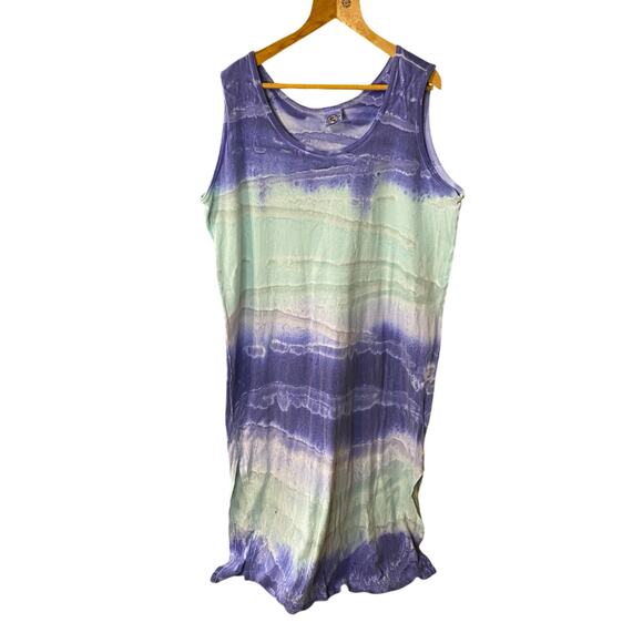 Common Threads Women’s Large Tie-Dye Maxi Purple Aqua 100% Cotton Made in USA - Picture 2 of 10